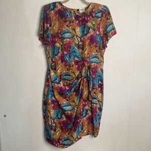 Vintage Silk Dress Caroline Wells Womens Size 14 P Leaves Print Church Old Money